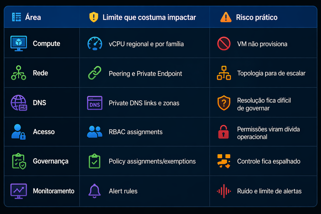 Azure Quotas e Limites: o que trava a escala em ambientes enterprise quadro resumo