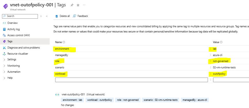 Azure Virtual Network Manager: testes de conectividade e segurança VNet sem tags obrigatórias para associação dinâmica ao network group.