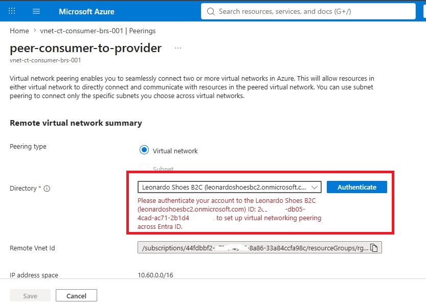 VNet Peering Cross-Tenant no Azure: conectando VNets entre tenants diferentes na prática Autenticação no diretório remoto exigida durante a criação do VNet Peering Cross-Tenant.